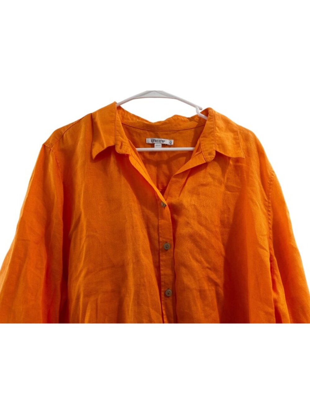 Chicos 100% Linen Button Down Shirt Tunic Womens 2XL 4 Orange Lagenlook Coastal - Picture 8 of 15